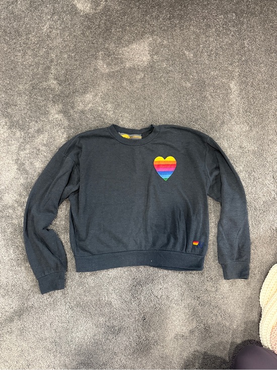 Aviator Nation Sweaters - Aviator Nation Black Crewneck with Rainbow Heart Patch